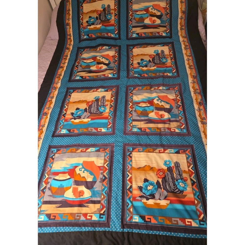 Handmade Aztec Southwestern Quilt Throw‎ Lap Blanket Wall Hanging Cotton 78"x47"